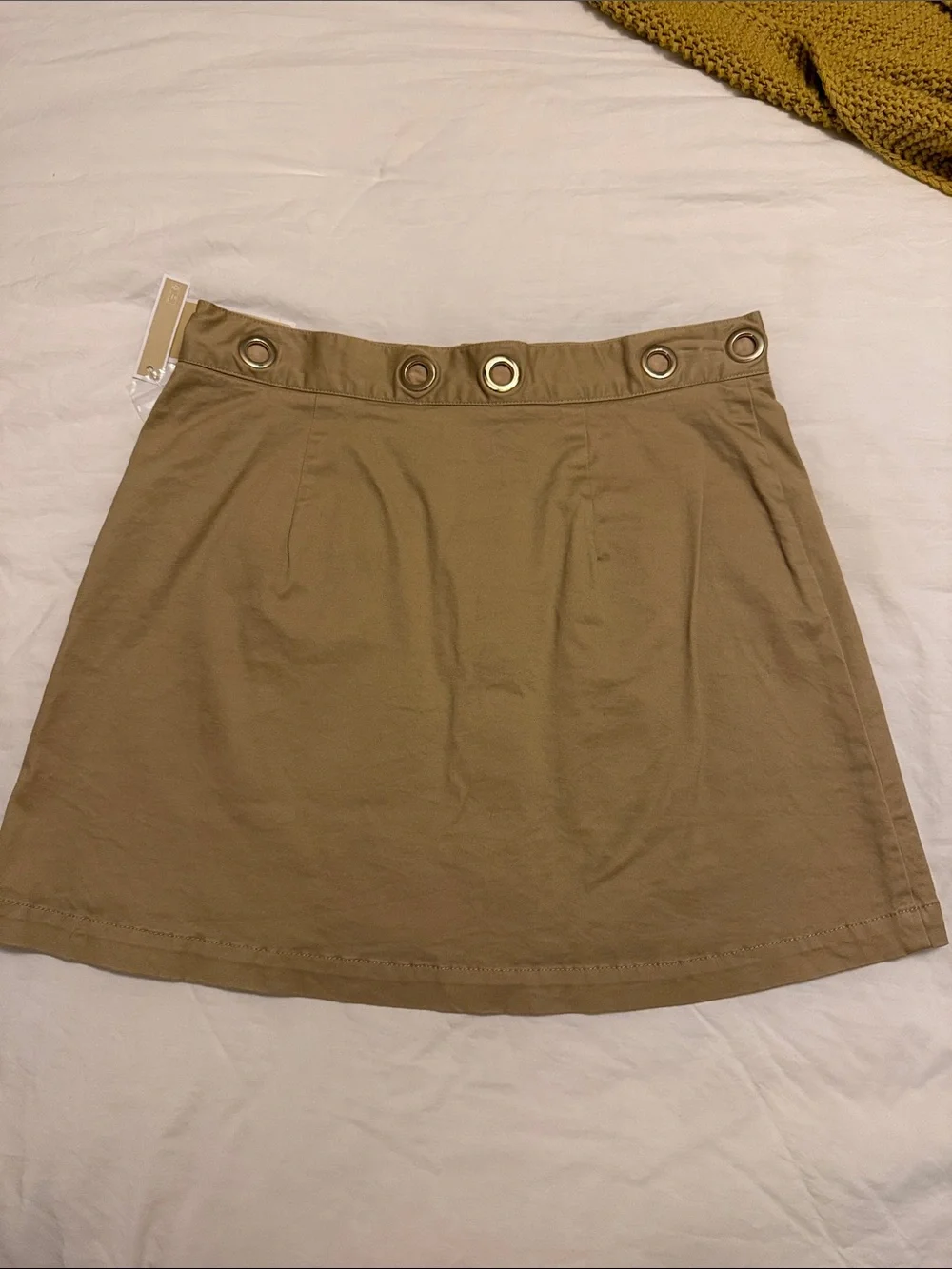 Michael Kors Tan Button-Front Mini Skirt with Grommet Waist